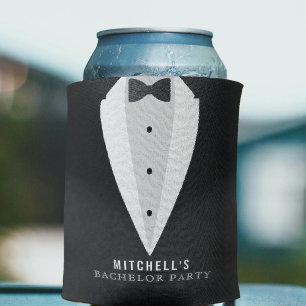 Bachelor Party Black Suit & Bowtie Can Cooler