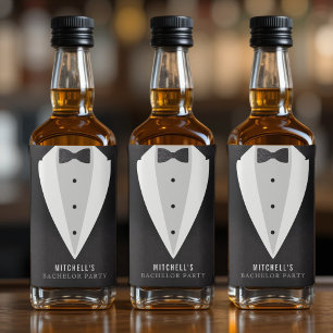 Bachelor Party Black Suit & Bowtie Liquor Bottle Label