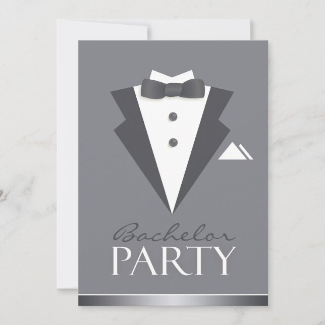 Bachelor Party Black Suit Flat Invitation (Front)