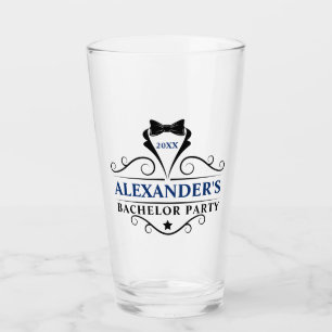 Bachelor Party Black Tie Blue or Pick Text Colour Glass