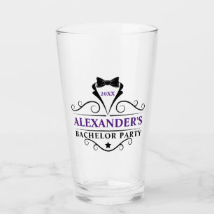 Bachelor Party Black Tie Purple or Pick Text Colou Glass