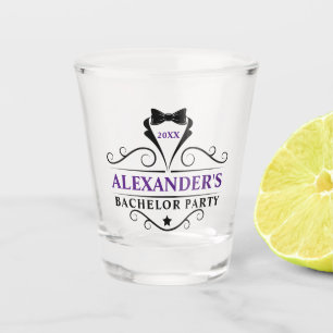 Bachelor Party Black Tie Purple or Pick Text Colou Shot Glass