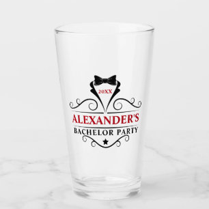 Bachelor Party Black Tie Red or Pick Text Colour Glass