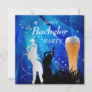 Bachelor Party Blue Gold White Beer Glass Girls Invitation