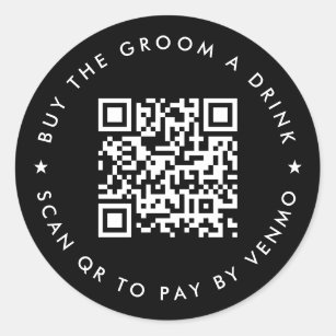 Bachelor Party Buy The Groom A Drink QR Code Black Classic Round Sticker