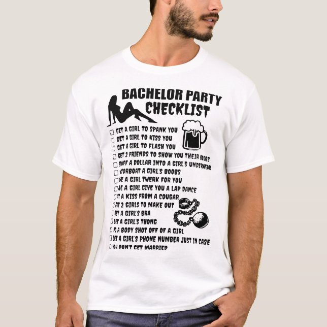 bachelor party checklist friend T-Shirt (Front)
