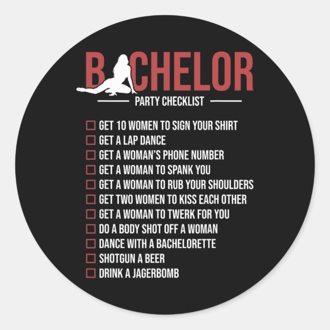 Bachelor Party Checklist Funny Groom Bachelor Part Classic Round Sticker (Front)