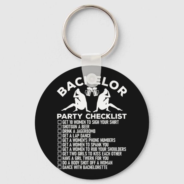 Bachelor Party Checklist Funny Groomsmen Groom Squ Key Ring (Front)