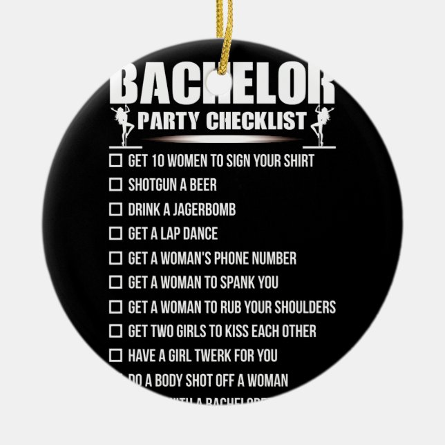Bachelor Party Checklist Getting Married Ceramic Tree Decoration (Front)
