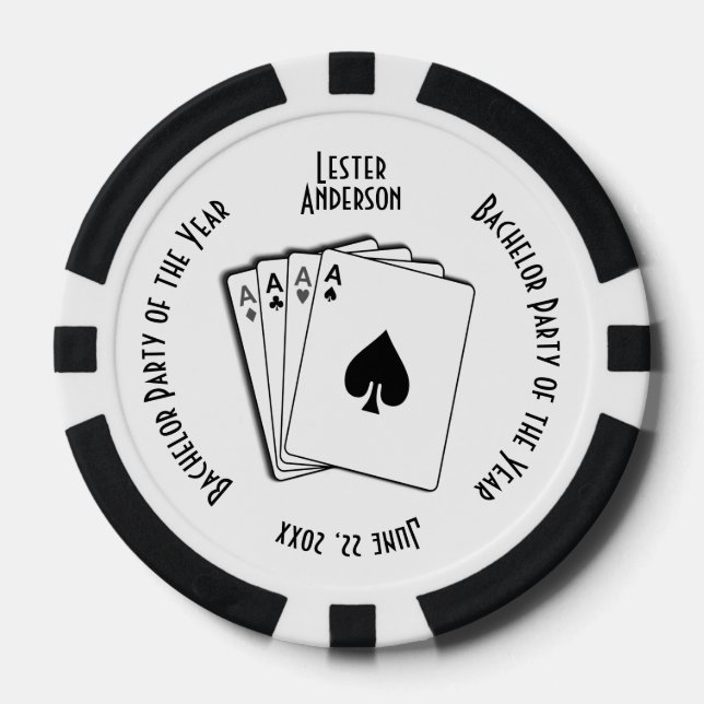 Bachelor Party Custom Memento Black and White Poker Chips (Front)