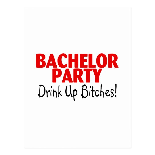 Bachelor Party Drink Up Red Black Postcard