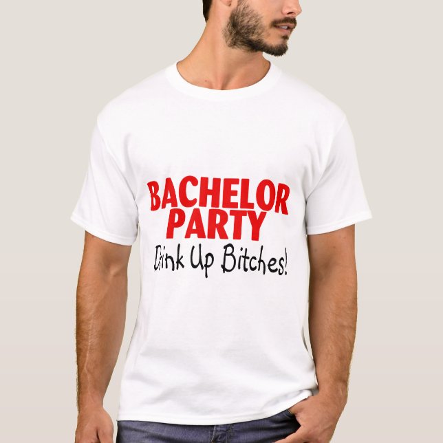 Bachelor Party Drink Up Red Black T-Shirt (Front)
