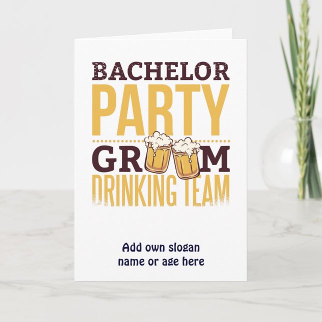 Bachelor Party Groom Drinking Team Funny Wedding Card (Front)