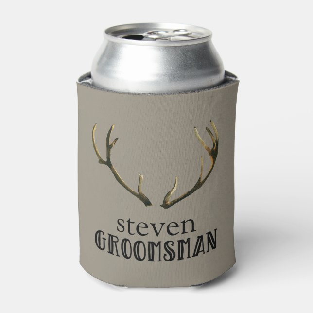 Bachelor Party Groomsman Antlers Coozie Beer Can (Can Front)