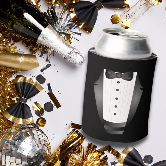 Bachelor Party Groomsman Team Groom black tuxedo Can Cooler (Bachelor Party Groomsman Team Groom black tuxedo Can Cooler)