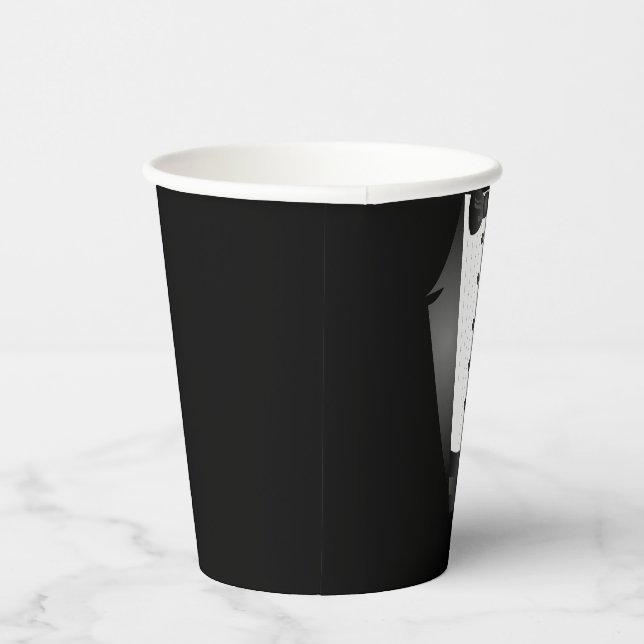 Bachelor Party Groomsman Team Groom black tuxedo Paper Cups (Right)
