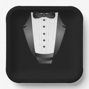 Bachelor Party Groomsman Team Groom black tuxedo Paper Plate