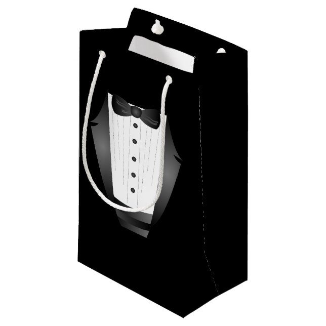 Bachelor Party Groomsman Team Groom black tuxedo Small Gift Bag (Front Angled)