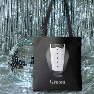 Bachelor Party Groomsman Team Groom black tuxedo Tote Bag