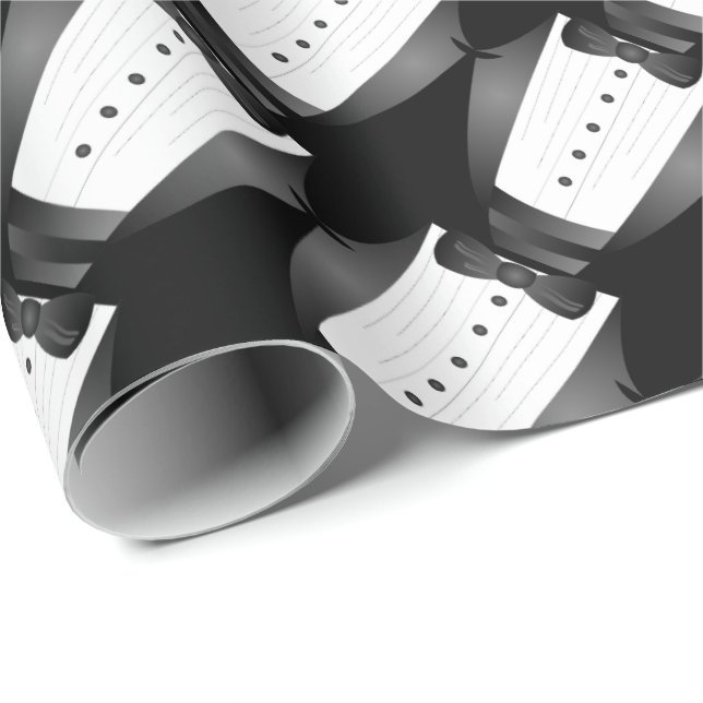 Bachelor Party Groomsman Team Groom black tuxedo Wrapping Paper (Roll Corner)