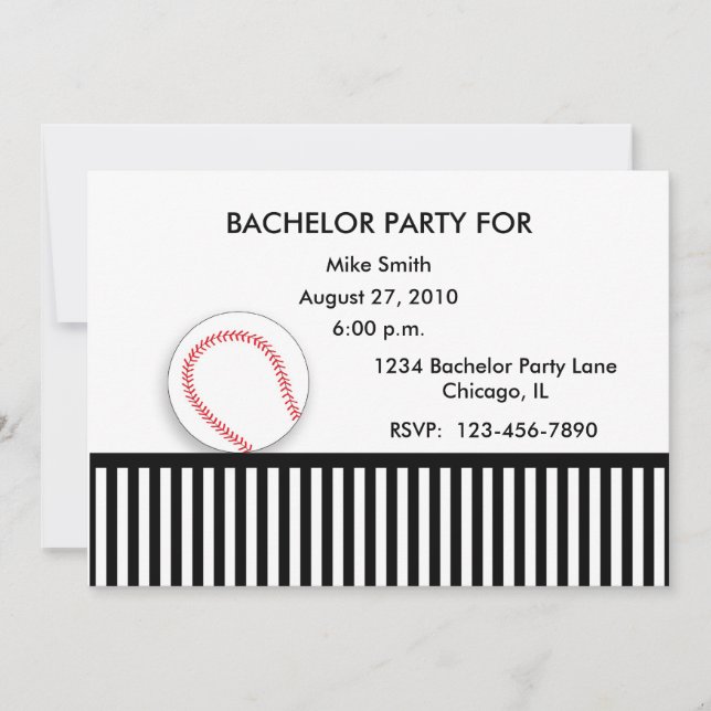 Bachelor Party Invitation Black White Baseball (Front)
