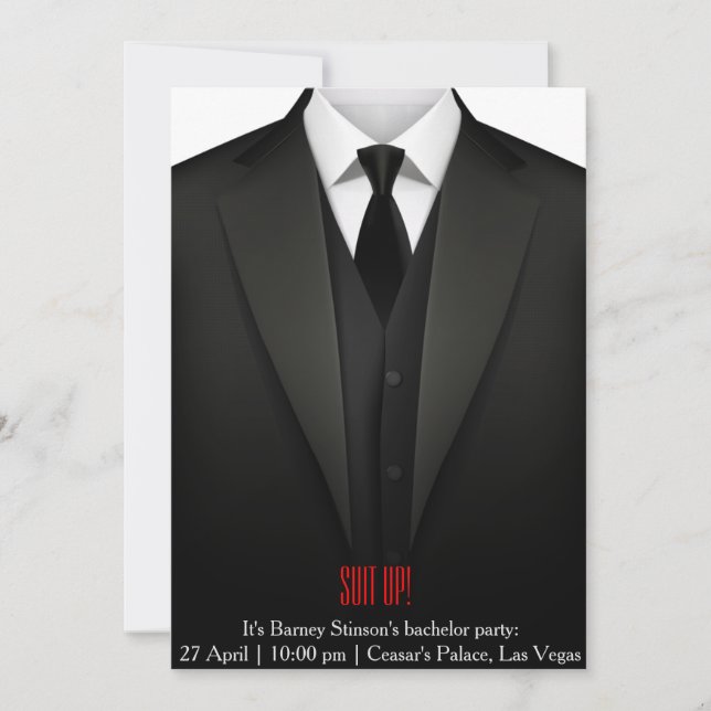 Bachelor party invitation card suit up vegas (Front)