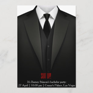 Bachelor party invitation card suit up vegas