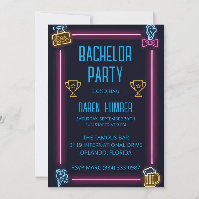 Bachelor Party Invitation – Neon Design (Front)