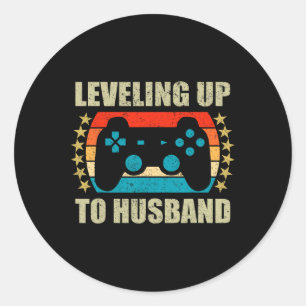 Bachelor Party Levelling Up To Husband Groom Gamin Classic Round Sticker