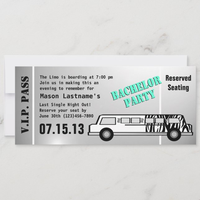 Bachelor Party Limo Pass Invitation (Front)