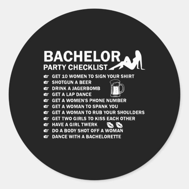 Bachelor Party Men Naughty Checklist Getting Marri Classic Round Sticker (Front)