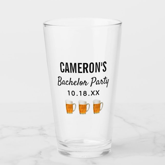 Bachelor Party Modern Wedding Favour Beer Pint Glass (Front)