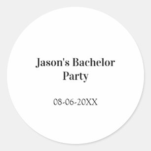 Bachelor party name date simple minimal best man  classic round sticker