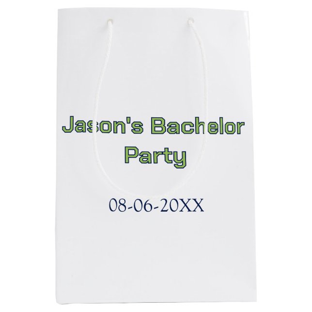 Bachelor party name date simple minimal best man  medium gift bag (Front)