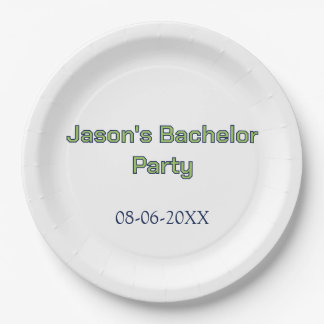 Bachelor party name date simple minimal best man  paper plate