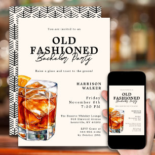 Bachelor Party Old Fashioned Whiskey Theme Elegant Invitation
