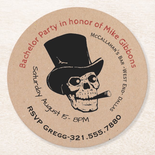 Bachelor Party Paper Coaster Invitation (Front)