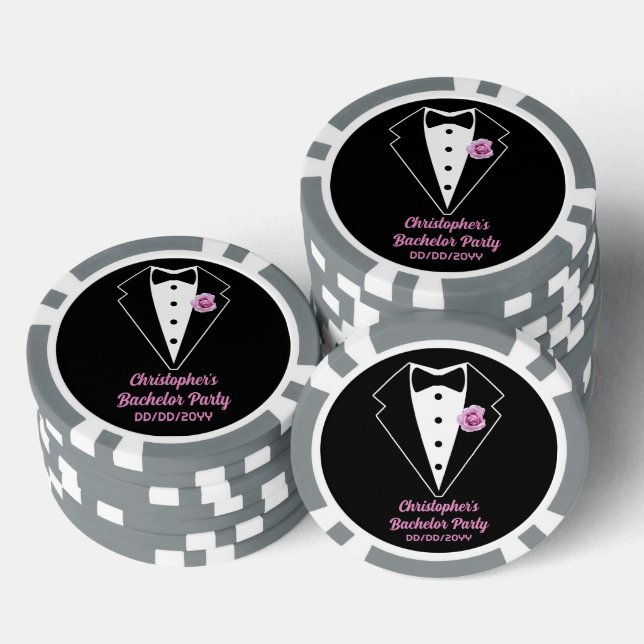 Bachelor Party Poker Black Tuxedo Lavender Rose  Poker Chips (Stack)