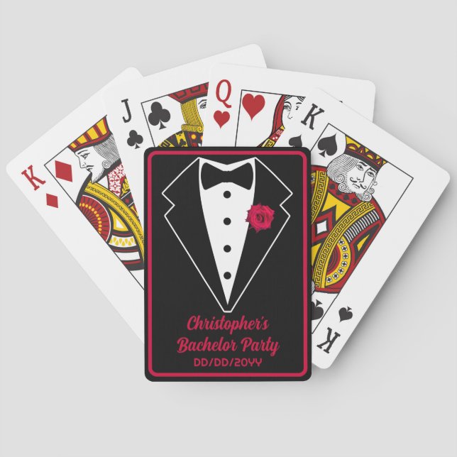 Bachelor Party Poker Black Tuxedo Red Rose  Playing Cards (Back)