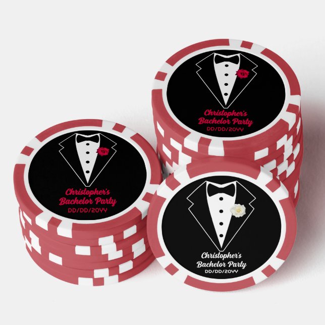 Bachelor Party Poker Black Tuxedo Red Rose  Poker Chips (Stack)