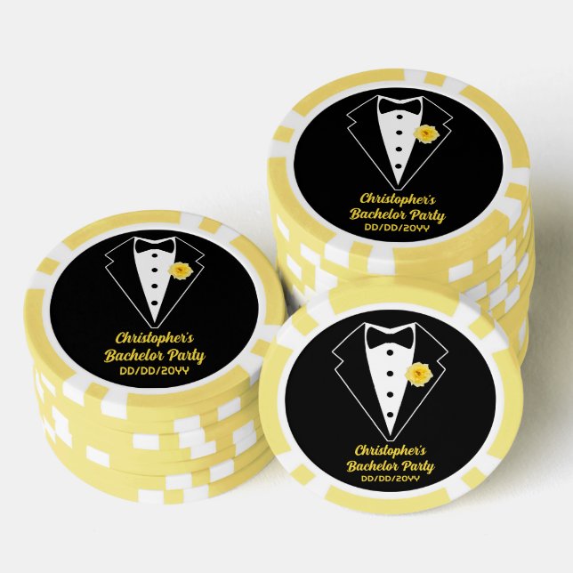 Bachelor Party Poker Black Tuxedo Yellow Rose  Poker Chips (Stack)