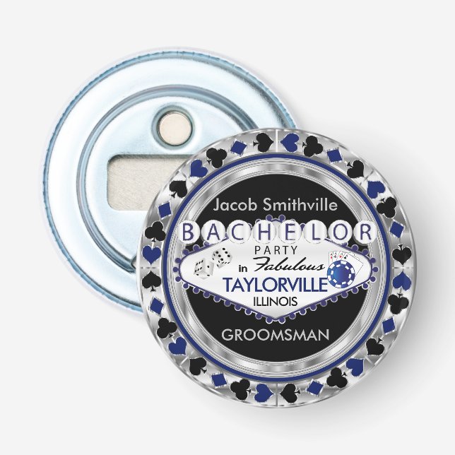 Bachelor Party Poker Chips Style - Blue Bottle Opener (Front)