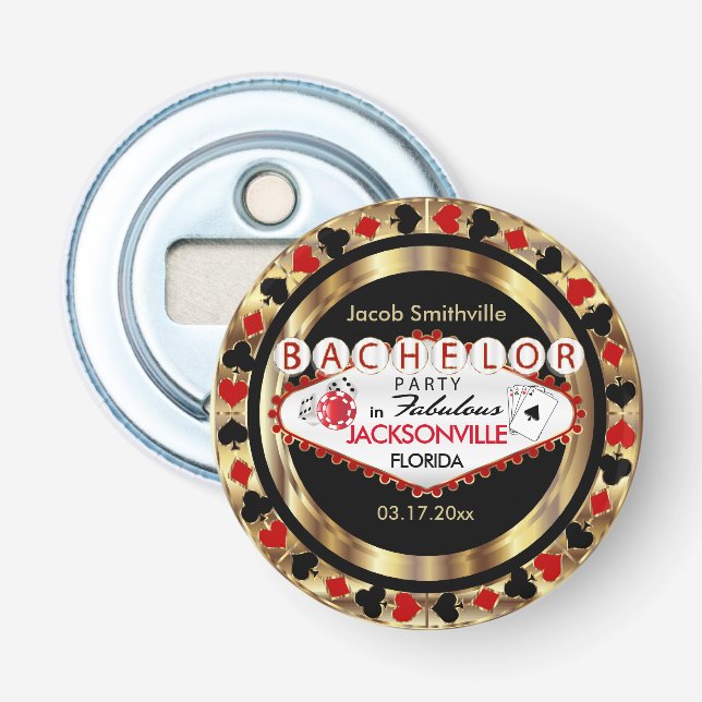Bachelor Party Red Poker Chips  Bottle Opener (Front)