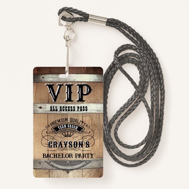Bachelor Party Rustic VIP Pass ID Badge (Front with Lanyard)