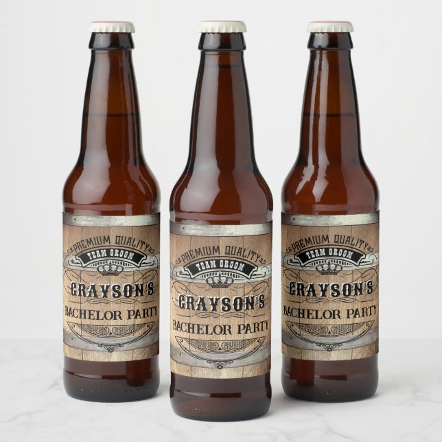Bachelor Party Rustic Whiskey Barrel Beer Bottle Label (Bottles)