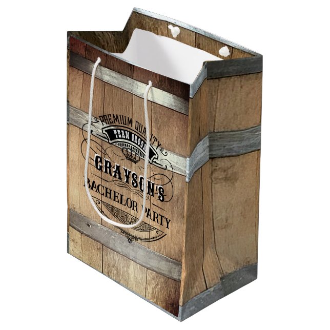 Bachelor Party Rustic Whiskey Barrel Medium Gift Bag (Front Angled)