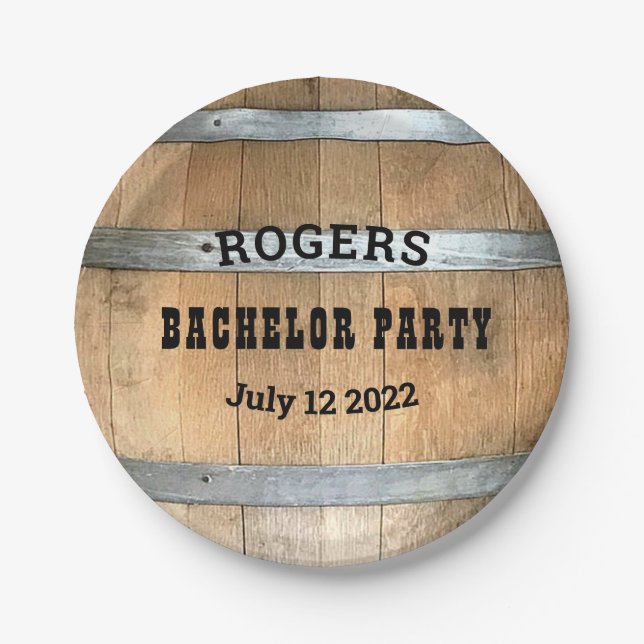 Bachelor Party Rustic Whiskey Barrel Paper Plate (Front)