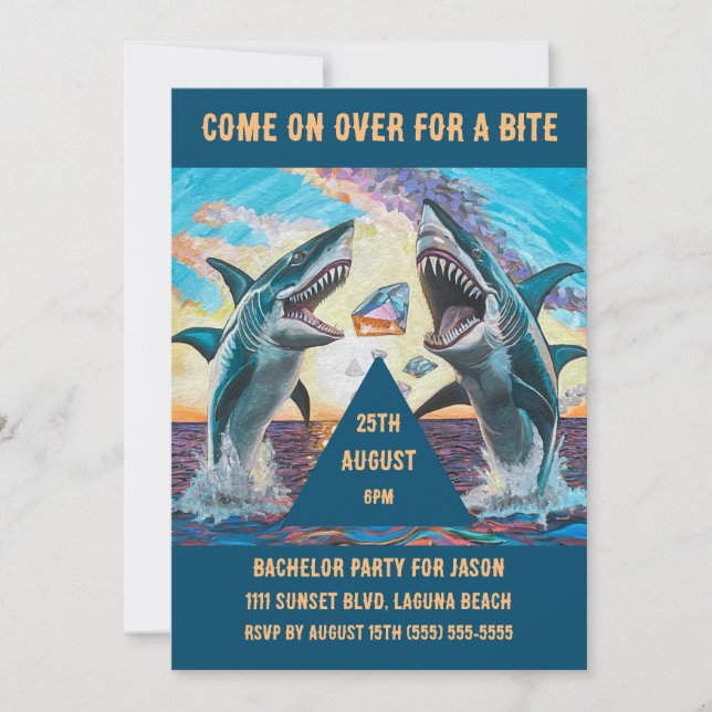 Bachelor Party- Sharks Breaching for Shiny Gems- Invitation (Front)