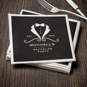 Bachelor Party Tuxedo Suit Bowtie Black Wedding Napkin