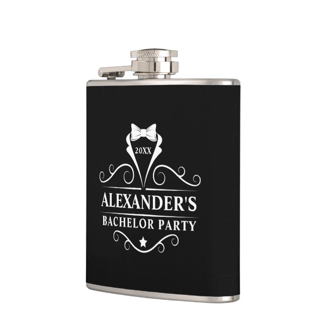 Bachelor Party Tuxedo Tie Black  Hip Flask (Left)